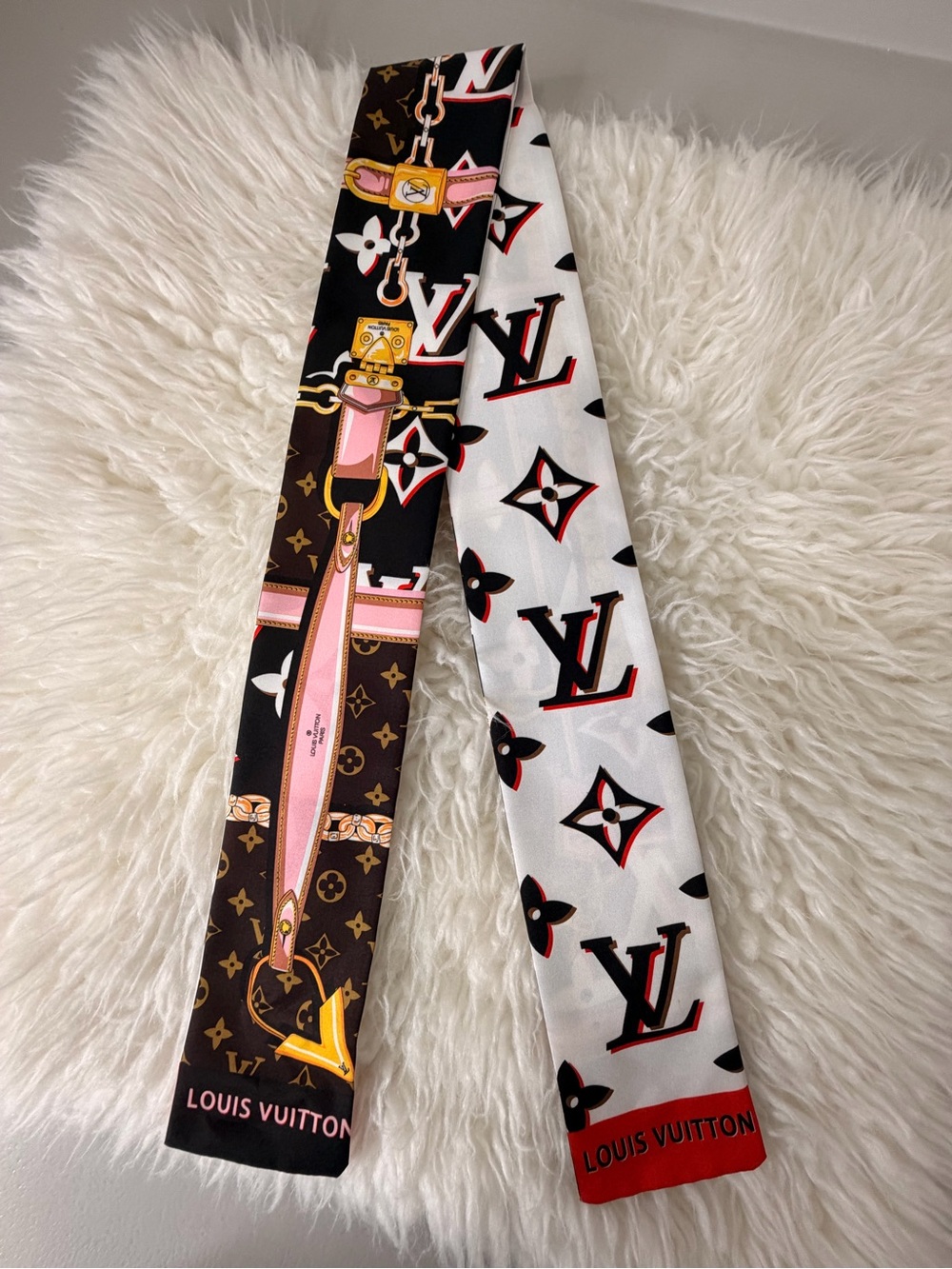 Twilly Scarf in Pink, Brown & White